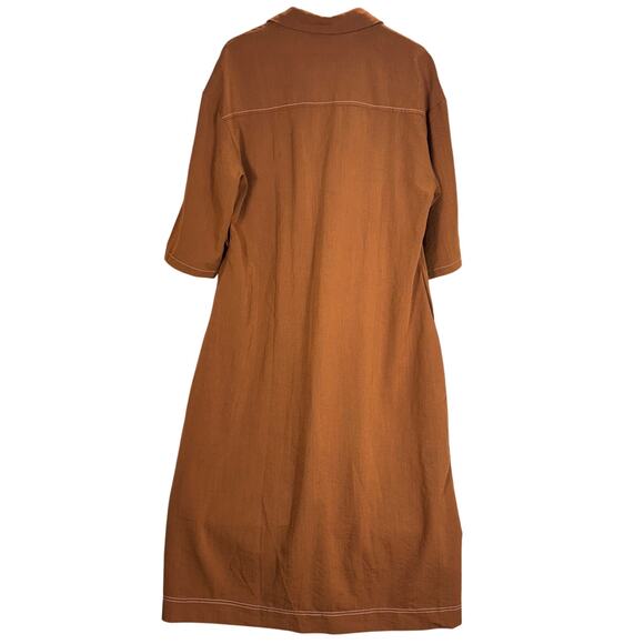 Pretty Garden Medium M Rust Brown Shirt Dress Pockets Roll Tab Sleeve Maxi - Picture 8 of 12